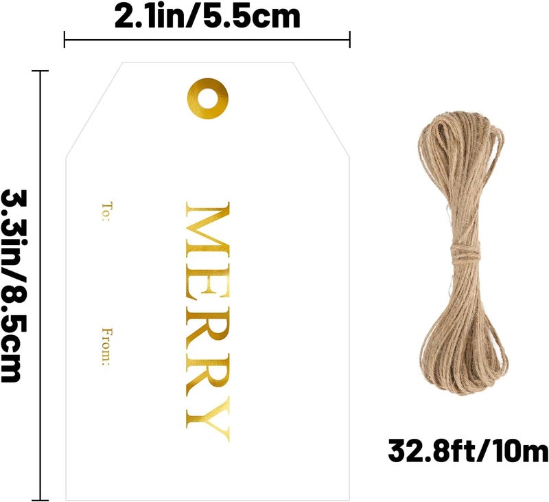 Alynta Christmas Gift Tags with String - 50Pcs Holiday Name Tags Gold Foil Xmas to and from Tag Merry Paper Tag for Christmas Presents Gift Wrapping Xmas Decorations - Image 2